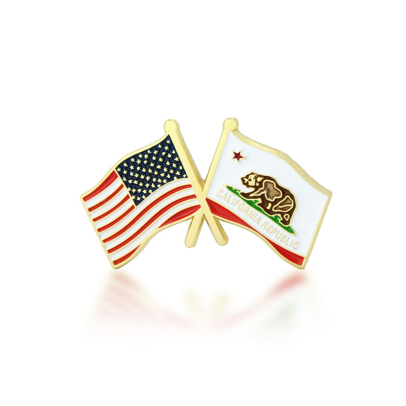 California and USA Crossed Flag Pin 