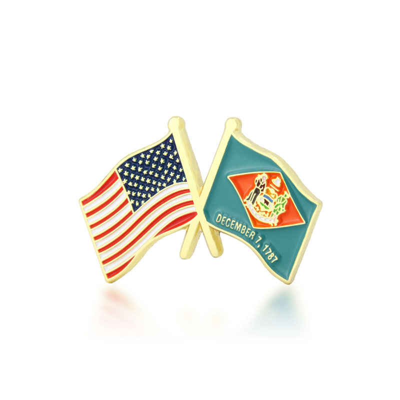 Delaware and USA Crossed Flag Pin